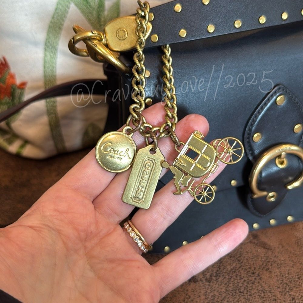 2008 COACH CARRIAGE CHARM CHAIN LINK LOBSTER CLASP POPPY MEDALLION BRASS HANGTAG - Picture 3 of 6